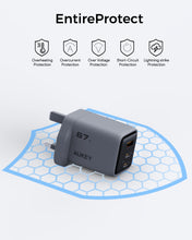 Load image into Gallery viewer, AUKEY PA-C3 Comet Mix 3 67W PD 3-Port GaN Wall Charger with PPS for Laptop & Mobile