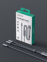Load image into Gallery viewer, Aukey CB-DCC141 / CB-DCC142 CB-Circlet Blink 140W 1m/2m 2-in-1 DTY Braided USB-C to USB-C Cable
