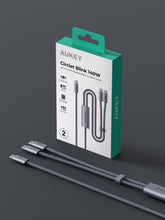 Load image into Gallery viewer, Aukey CB-DCC141 / CB-DCC142 CB-Circlet Blink 140W 1m/2m 2-in-1 DTY Braided USB-C to USB-C Cable
